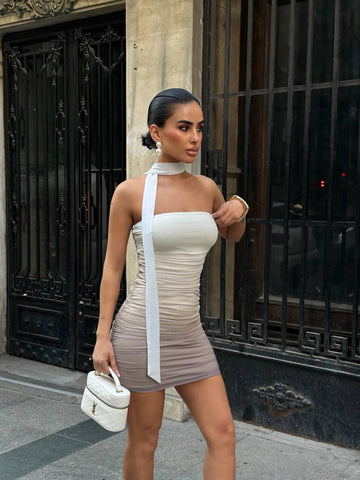 Ethereal Glow Mini Dress Strapless Ombre Ruched 1263