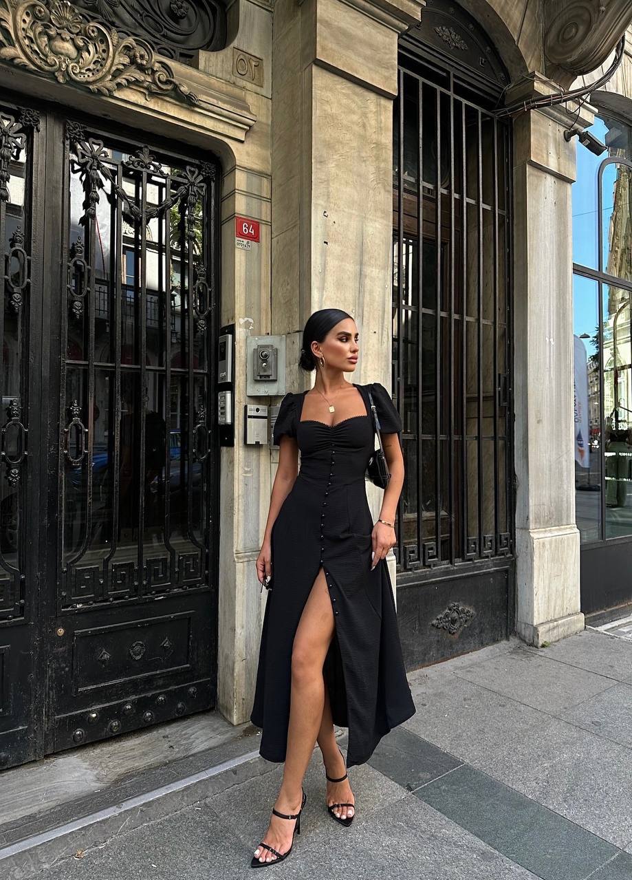 The Noir Elegance Slit Midi Dress - 1092