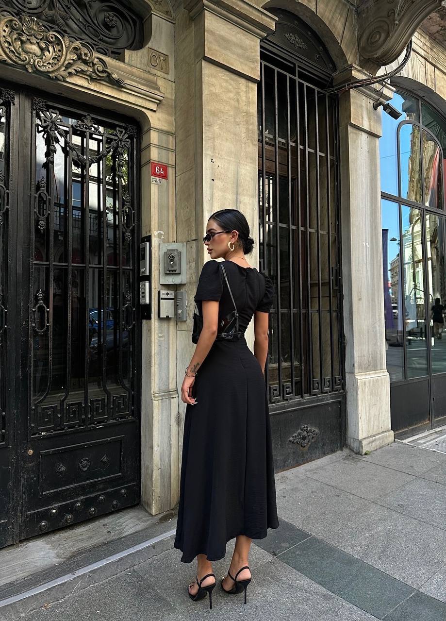 The Noir Elegance Slit Midi Dress - 1092