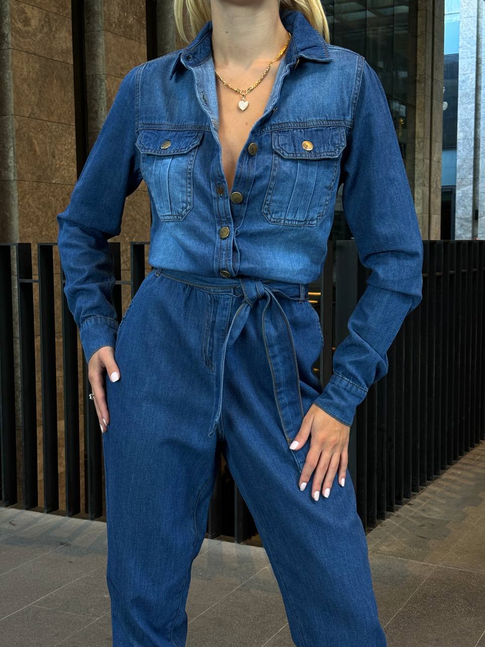 The Classic Denim Belted Jumpsuit – 1091