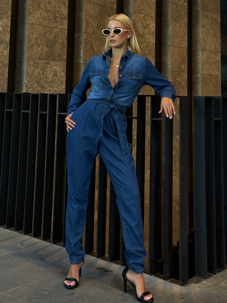 The Classic Denim Belted Jumpsuit – 1091
