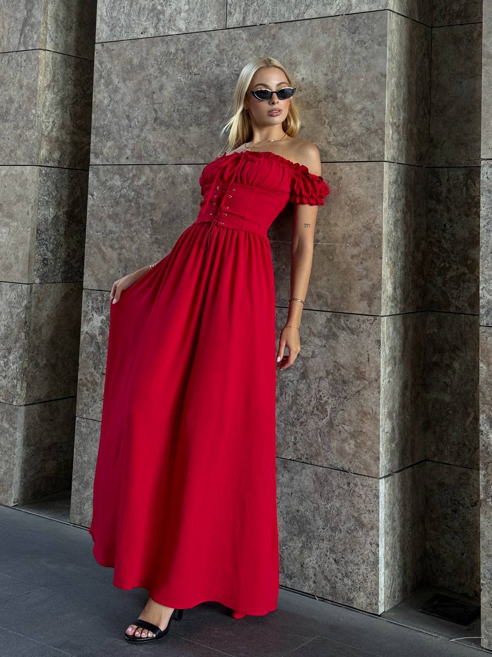 The Enchanted Elegance Off-Shoulder Maxi Dress – 1089