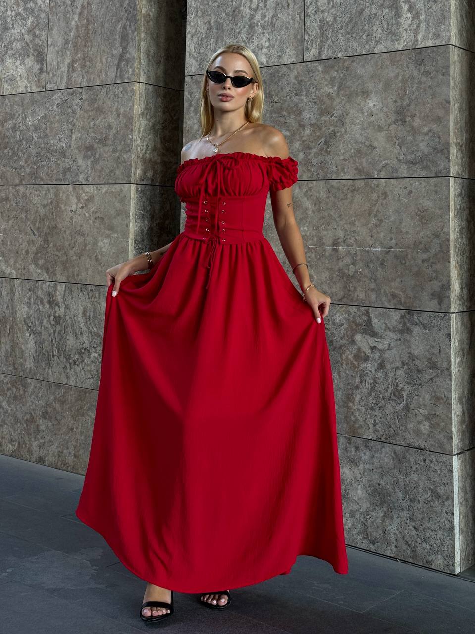 The Enchanted Elegance Off-Shoulder Maxi Dress – 1089