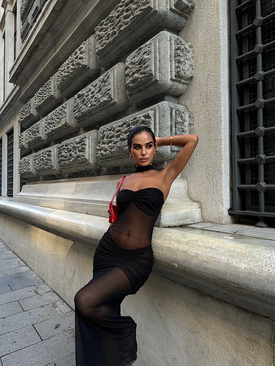 The Noir Sheer Mesh Maxi Dress – 1086