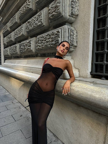 The Noir Sheer Mesh Maxi Dress – 1086