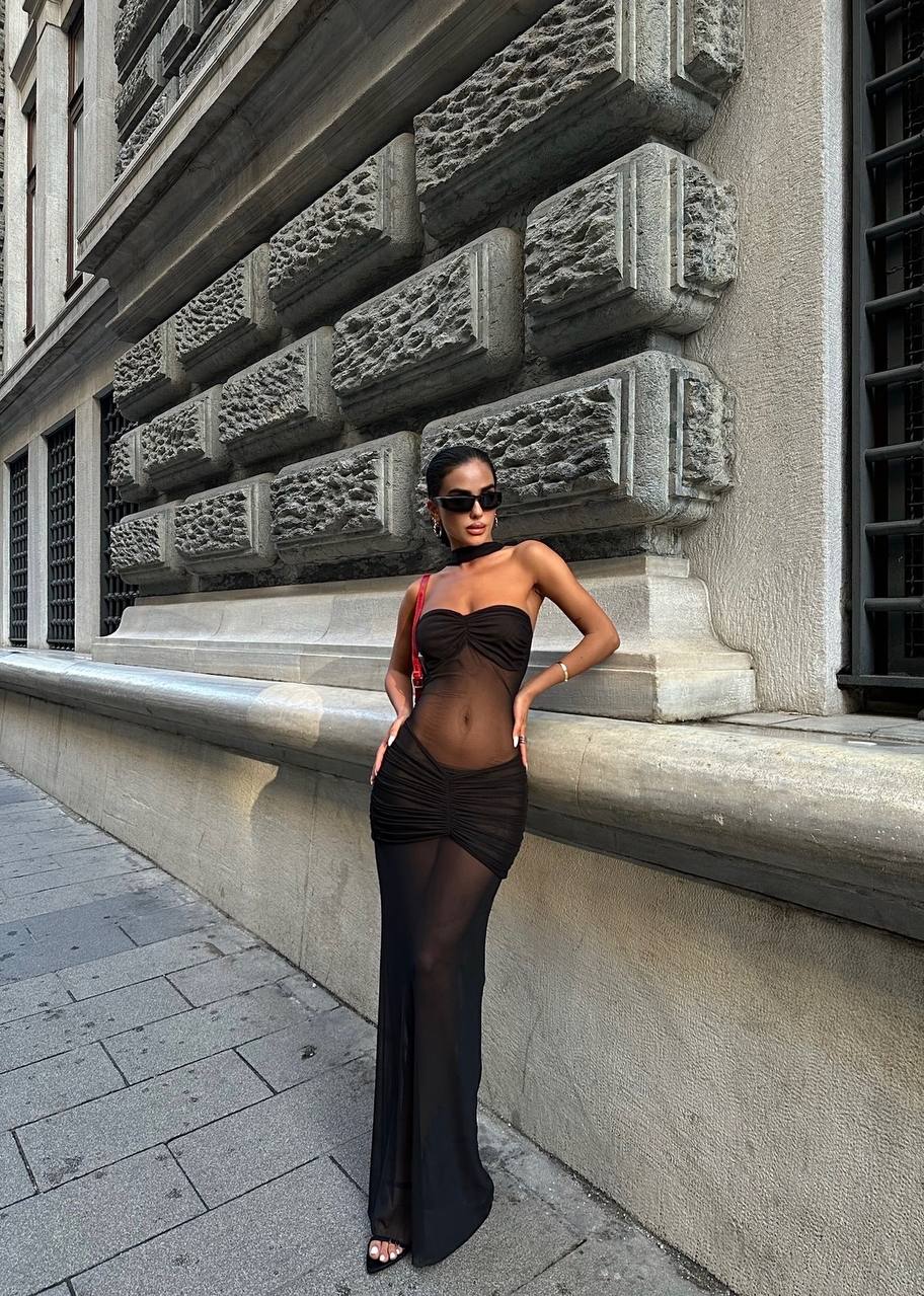 The Noir Sheer Mesh Maxi Dress – 1086