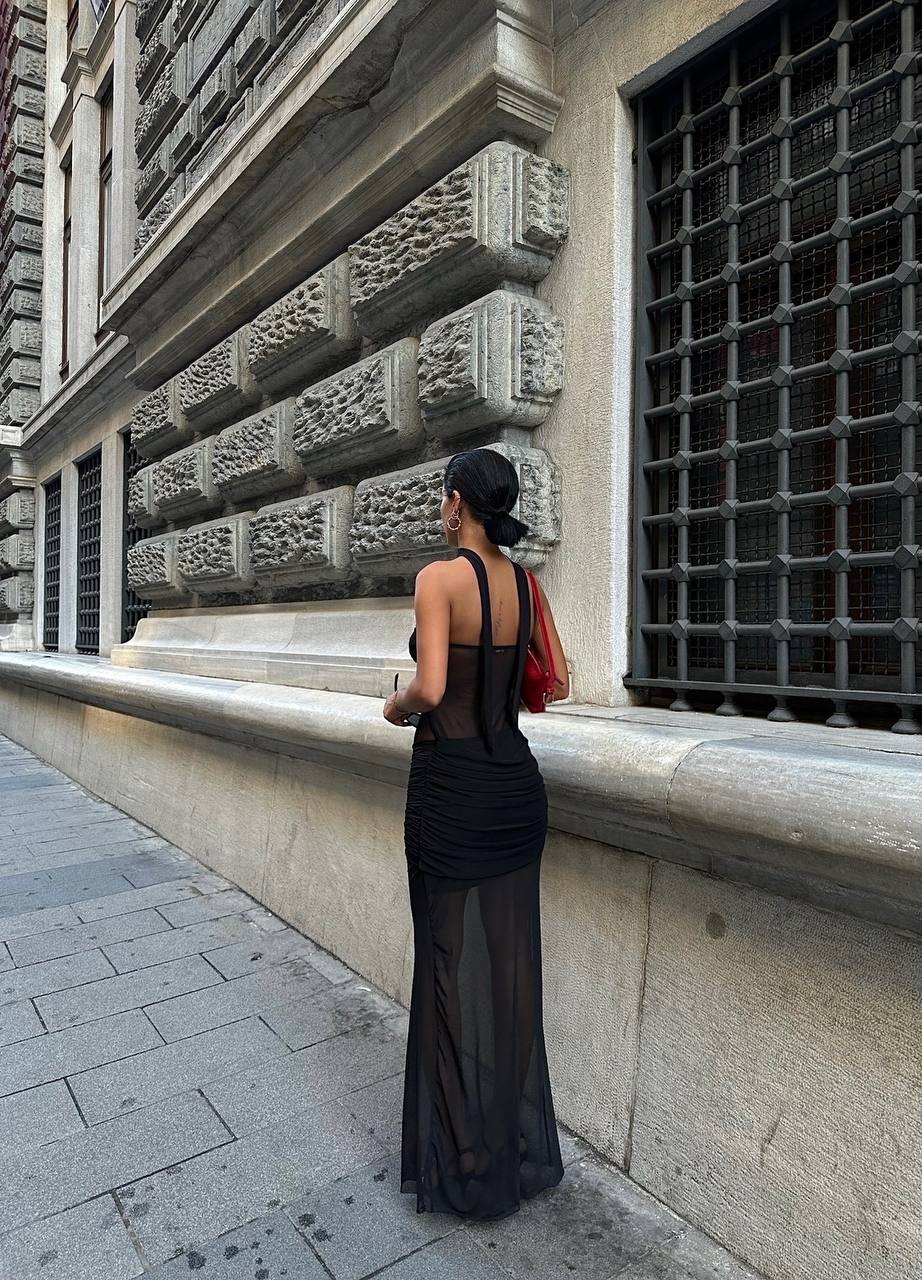 The Noir Sheer Mesh Maxi Dress – 1086