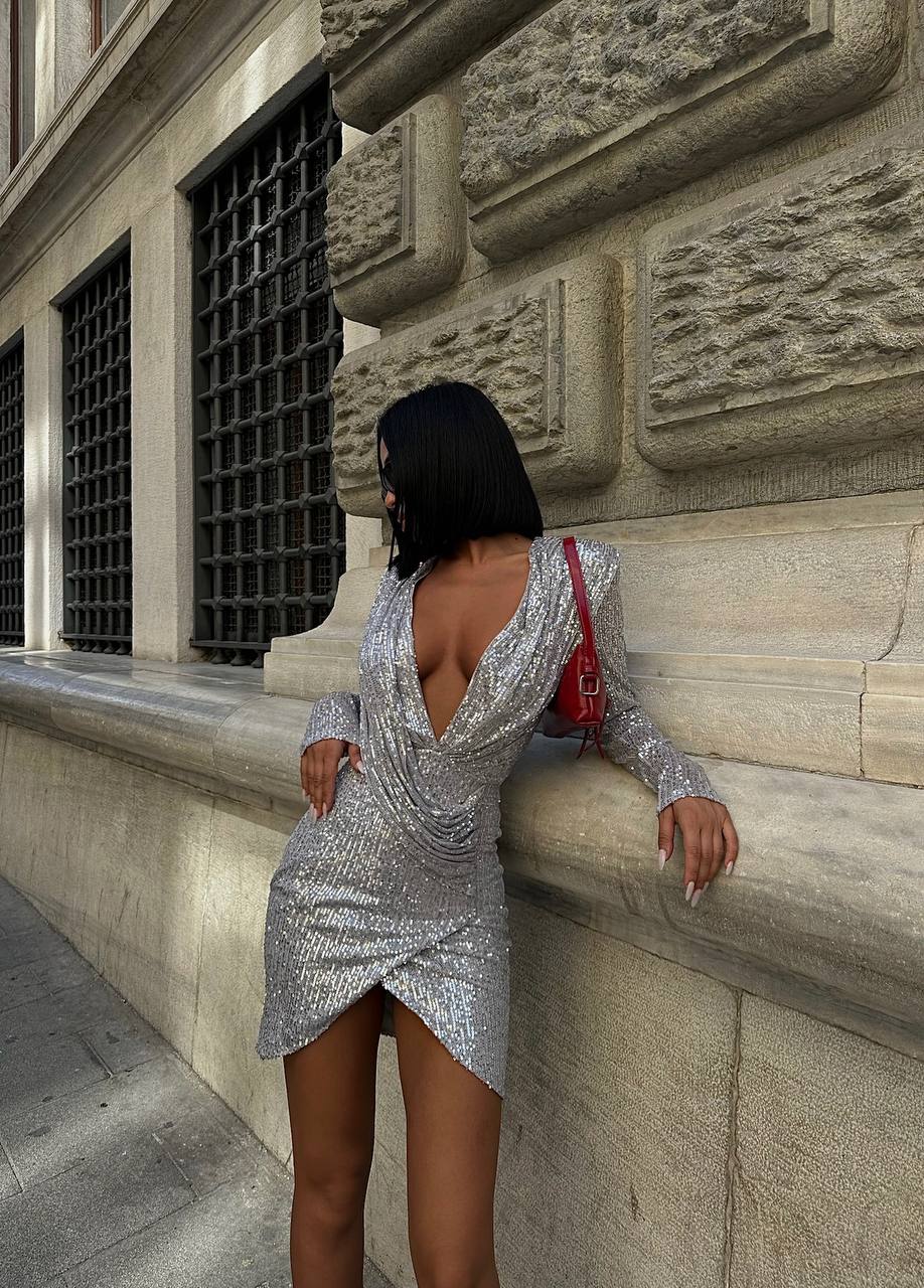 The Radiant Sequin Drape Mini Dress – 1080