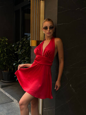 The Allure Satin Halter Mini Dress - 1018