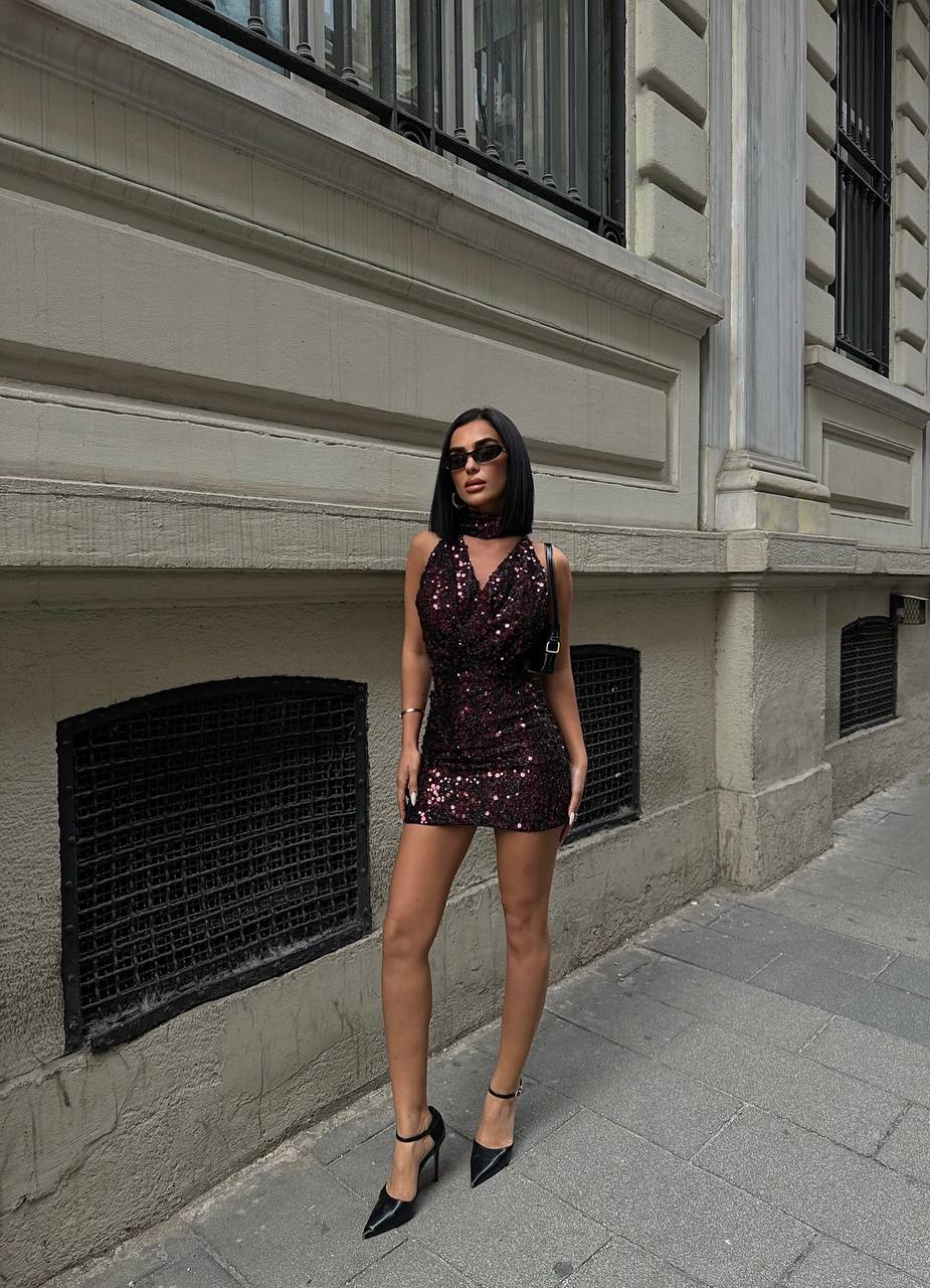 The Midnight Sequin Halter Dress – 1064