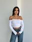 The Elegance Off-Shoulder Long Sleeve Crop Top - 1063