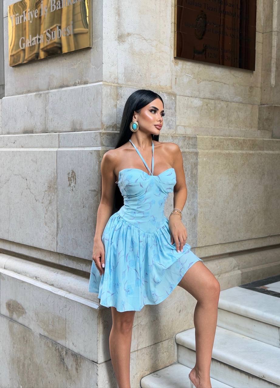 Flora Bloom Halter Mini Dress Summer Elegance - 1232