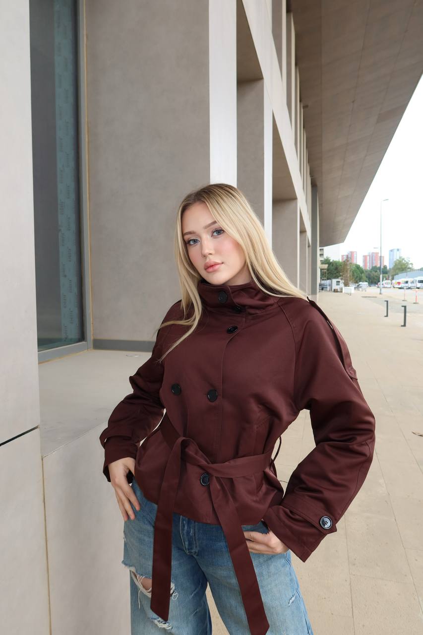 High-Collar City Trench – Short Belted Edition – 1254