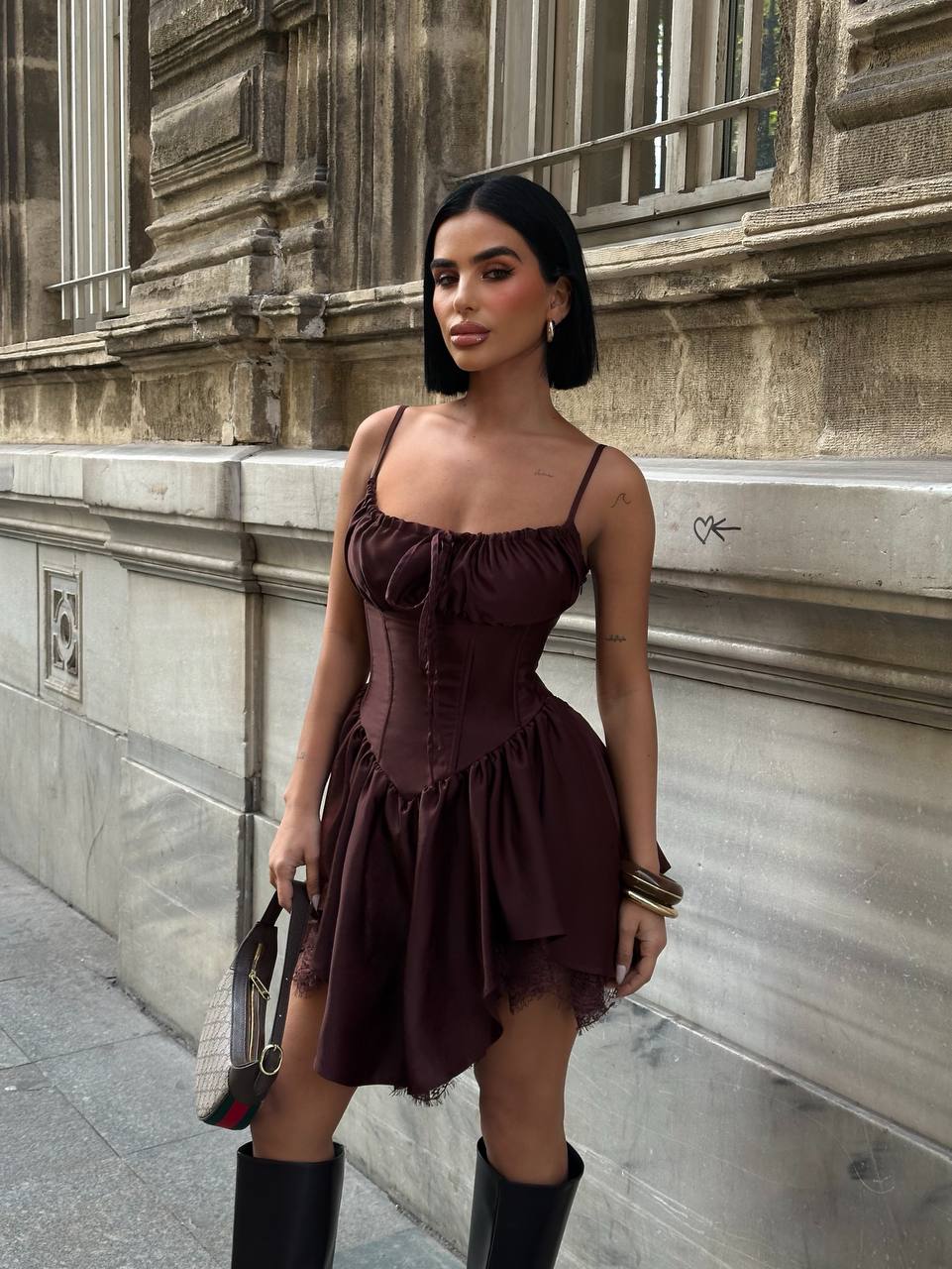 Romantic Corset Mini Dress Asym Lace 1266