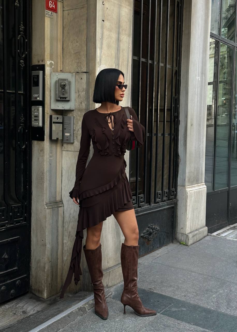 Eternal Ruffle Mini Dress Asymmetrical Layered Frill 1271