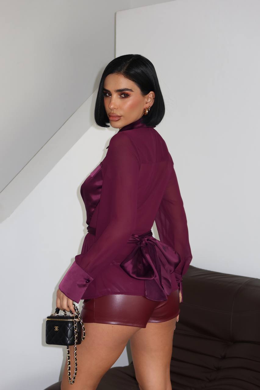 Silk Command Blouse Wrap Fit Waist Tie 1284