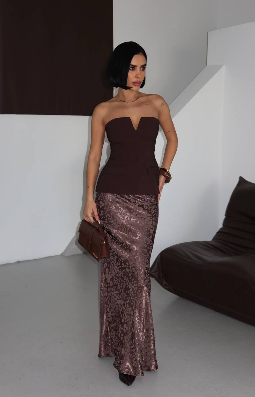 Velvet Aura Maxi Skirt Fitted Satin Texture 1283