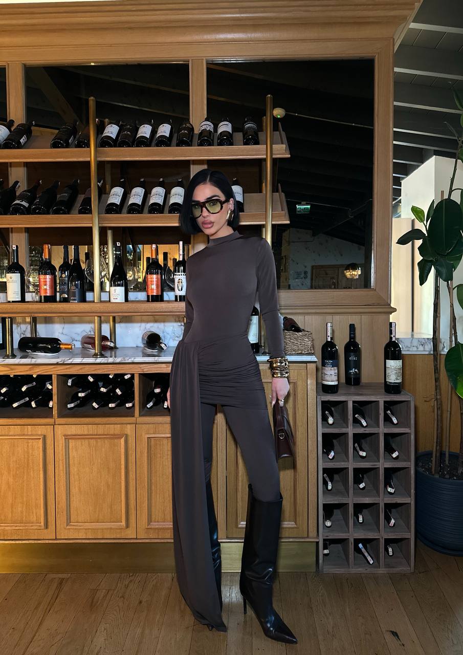 Midnight Muse Maxi Dress Fitted Draped Panel 1275