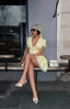 V-Neck Poplin Mini-Dress with puff sleeves, lace trim and corseted waist- 1291