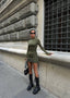 The Satin Ruched Long Sleeve Mini Dress – 1057