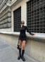 The Satin Ruched Long Sleeve Mini Dress – 1057