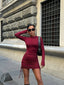 The Satin Ruched Long Sleeve Mini Dress – 1057