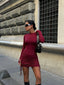 The Satin Ruched Long Sleeve Mini Dress – 1057