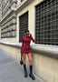 The Satin Ruched Long Sleeve Mini Dress – 1057