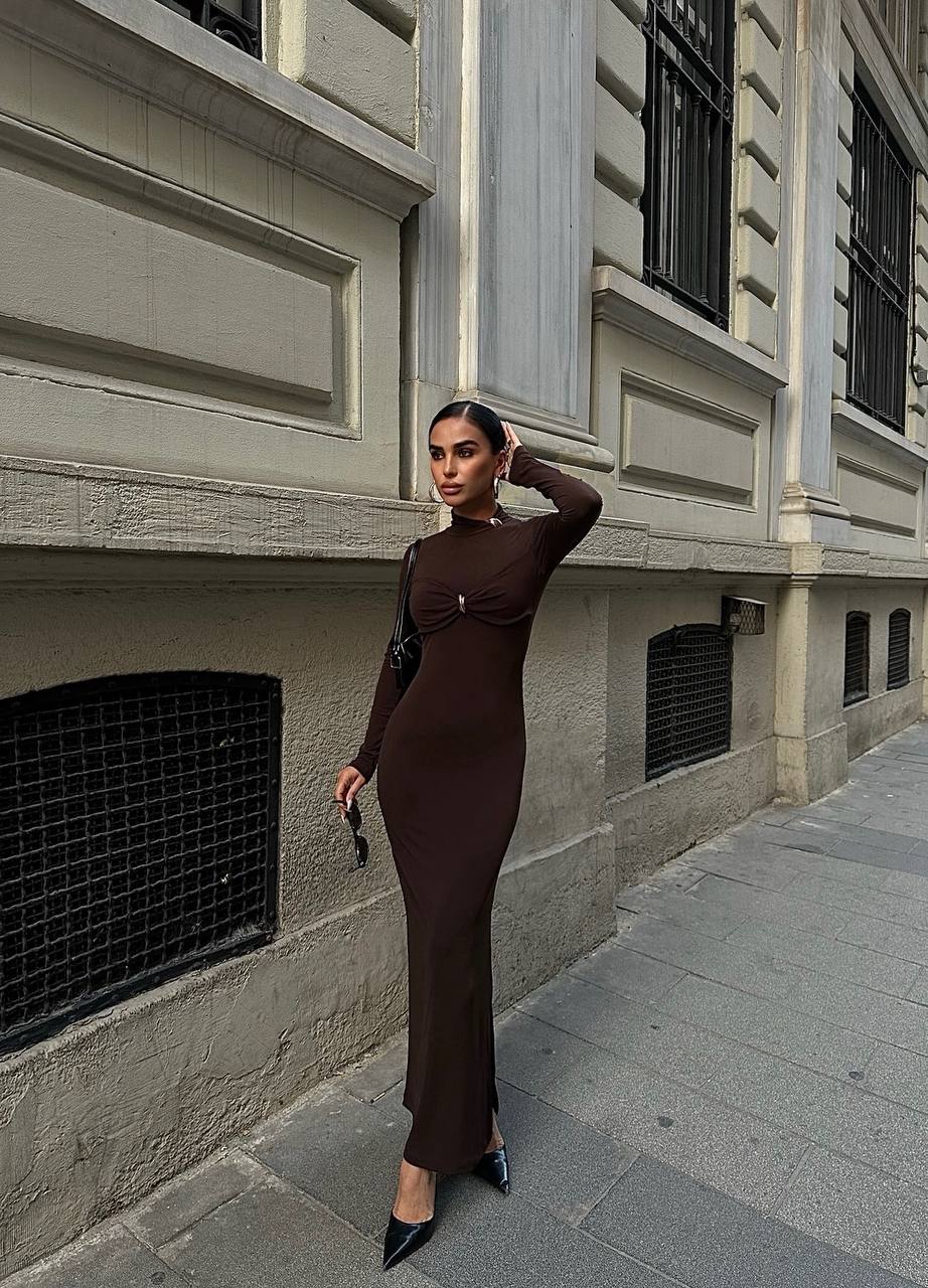 Mocha Twist Midi Dress – 1056