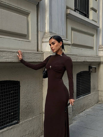 Mocha Twist Midi Dress – 1056