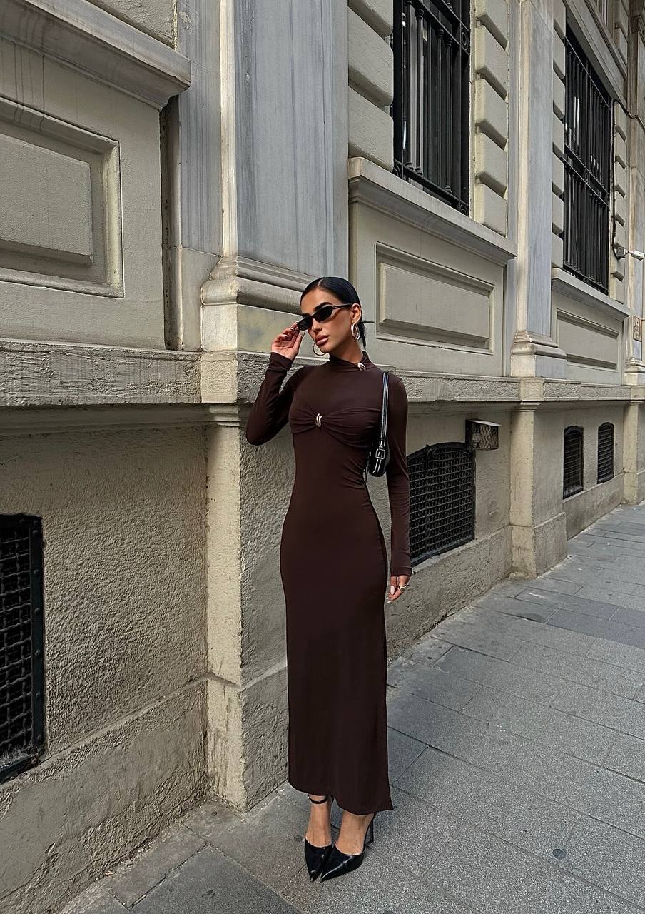 Mocha Twist Midi Dress – 1056