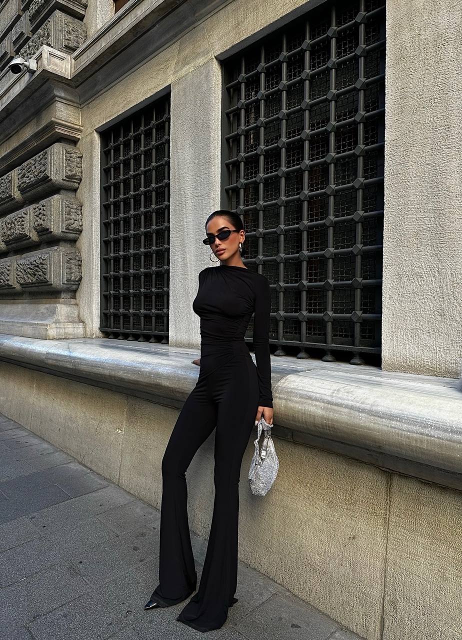 The Luxe Ruched Long-Sleeve Jumpsuit – 1046