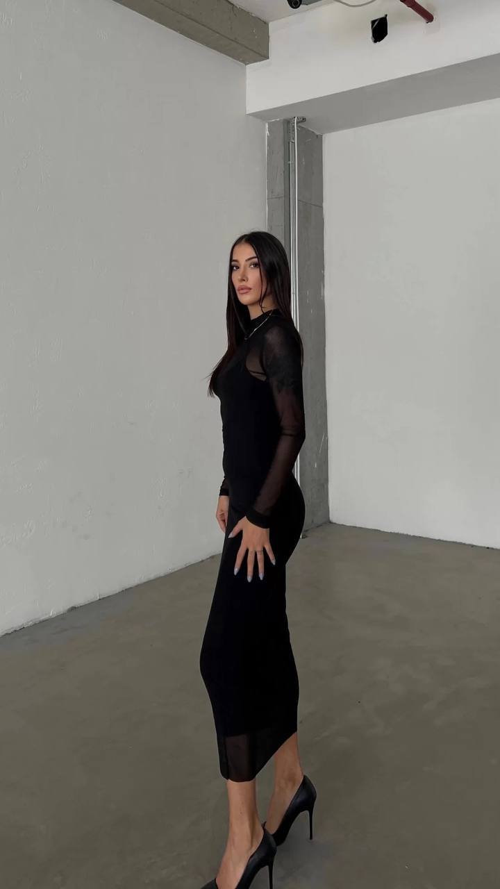 The Noir Elegance Midi Dress - 1020