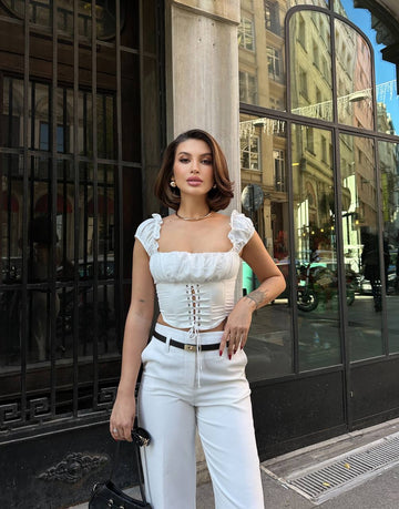 Ruffle-Trim Lace-Up Corset Top – 1106