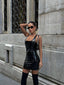Sleek Noir Vinyl Mini Dress - 1023