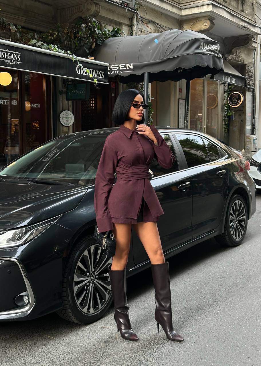 Sculpted Elegance Longline Shirt Dress Wrap Waist 1267