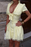 V-Neck Poplin Mini-Dress with puff sleeves, lace trim and corseted waist- 1291
