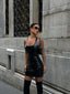 Sleek Noir Vinyl Mini Dress - 1023