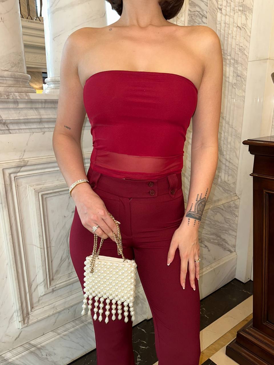 The Luxe Strapless Mesh Panel Set  Chic Two-Piece - 1166