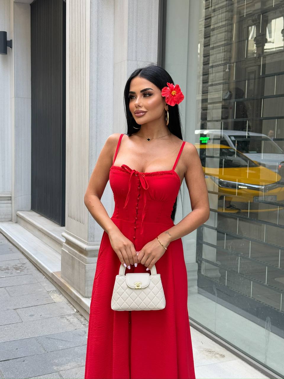 The Riviera Charm Lace-Up Midi Dress Summer Romance - 1202