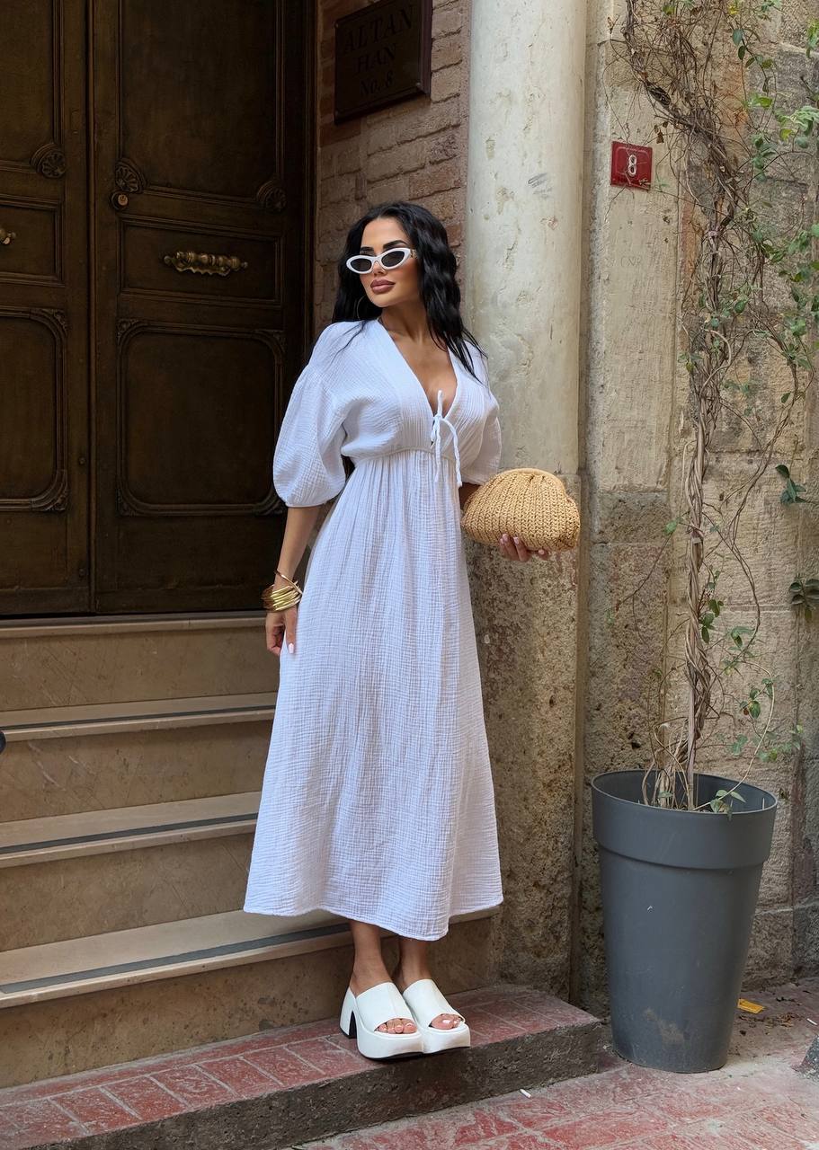 The Riviera Puff-Sleeve Midi Dress – 1206