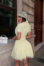 V-Neck Poplin Mini-Dress with puff sleeves, lace trim and corseted waist- 1291
