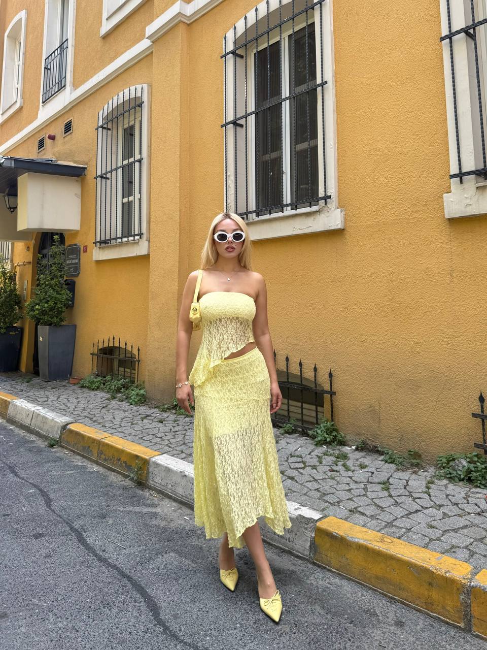 Sunset Whisper Strapless Lace Midi Dress - 1223