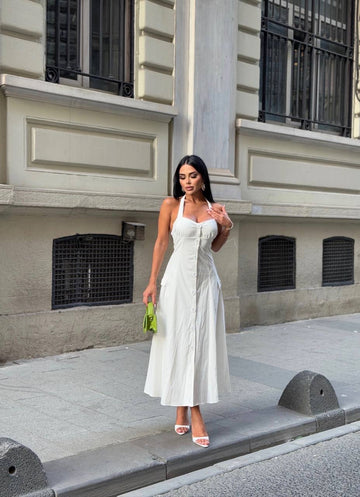 Riviera Backless Halter Midi Dress Elegant Summer Flow - 1230