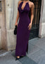 Noir Allure Maxi Dress Halter Chain Detail - 1259