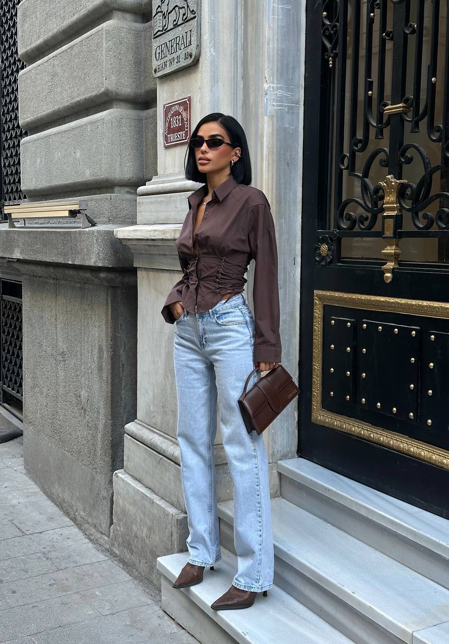 Sculpted Charm Corset Blouse Fitted Lace-Up Detail 1262