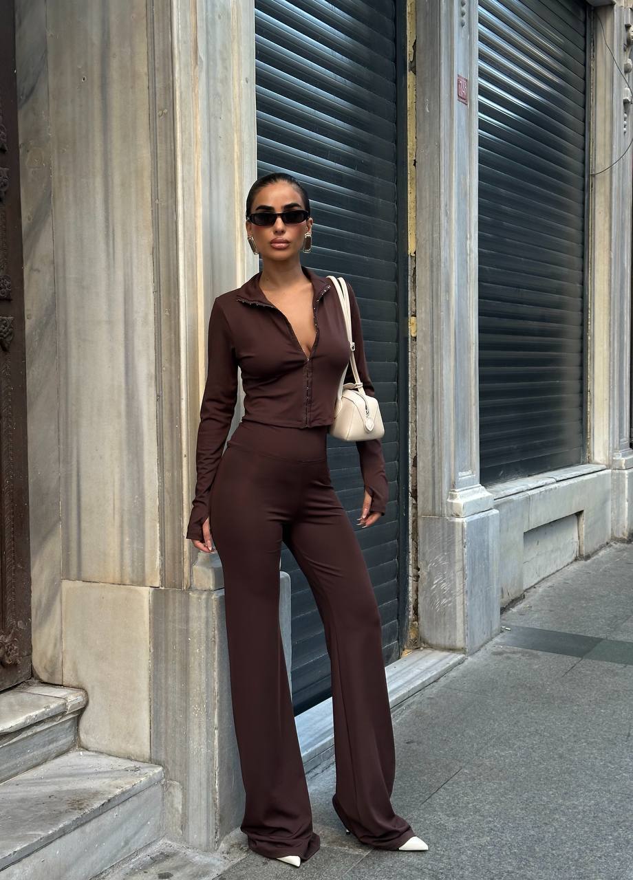 Midnight Aura Two-Piece Set High Neck Flared Pants 1264