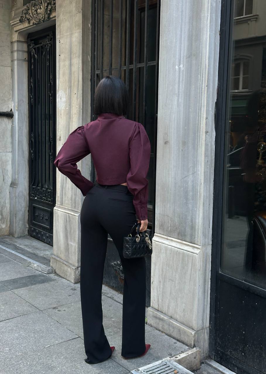 Urban Edge Cropped Blouse Structured Asymmetric Panel 1279