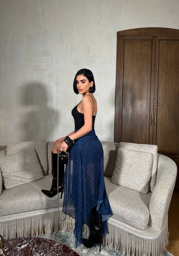 Midnight Edge Midi Skirt Asymmetric Slit - 1286