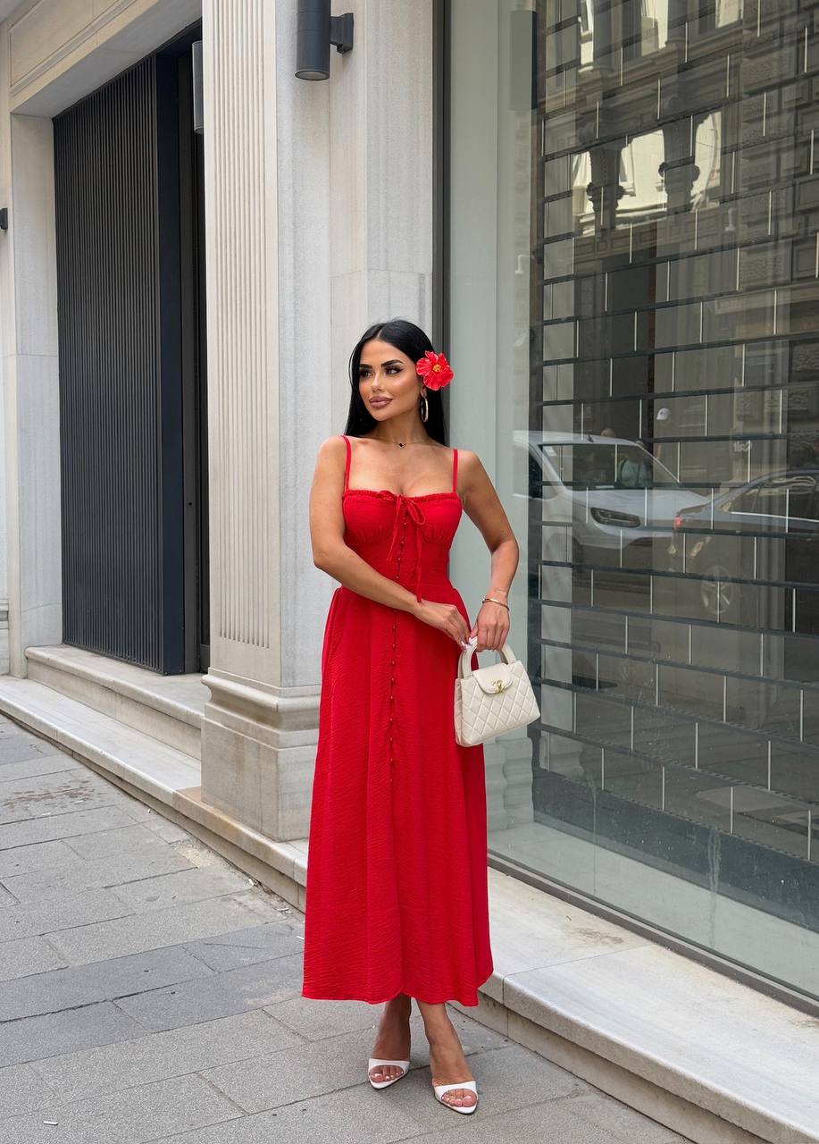 The Riviera Charm Lace-Up Midi Dress Summer Romance - 1202